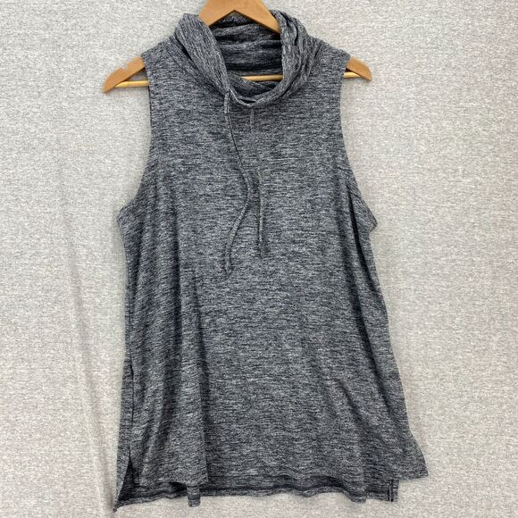 Aerie Shirt Womens Large Gray Sleeveless Drawstring Cowl Neck Split Sides Comfy - Picture 1 of 12